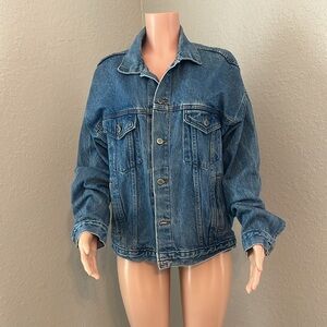 Tyca Jacket Mens L Blue Dean Guitars Vintage Embossed Denim Trucker Coat SEE PIC